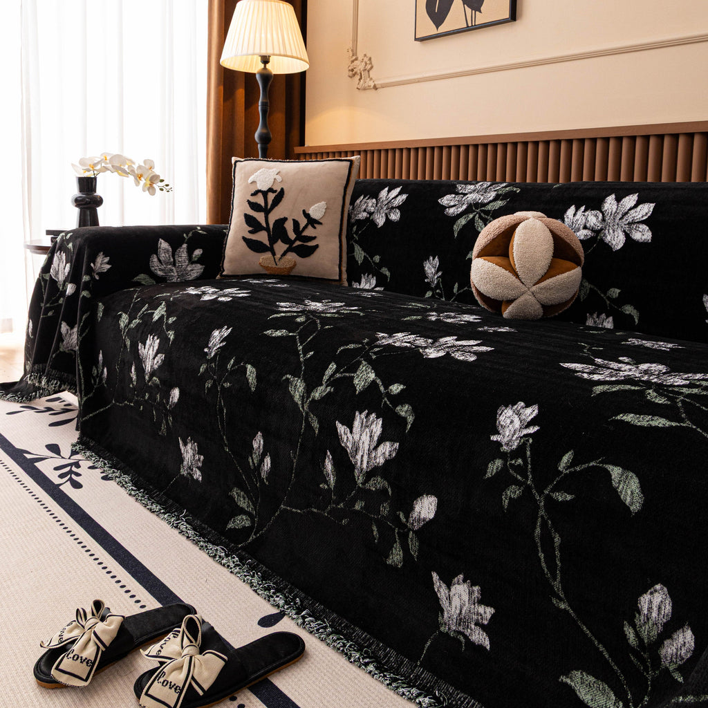 Luxury Thickened Sofa Throw Cover, Decorative Cozy Floral Jacquard Couch Cover Blanket