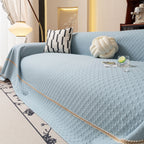 Jacquard Ice Silk Sofa Throw Cover with Gold Trim, Summer Cooling Couch Slipcover