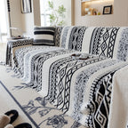 Bohemian Tufted Sofa Cover, Plush Fleece Throw Blanket with 3D Woven Aztec Stripes