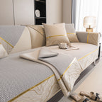 Non-Slip Couch Cover with Gold Trim, Sofa Slipcover for Sectional & Loveseat