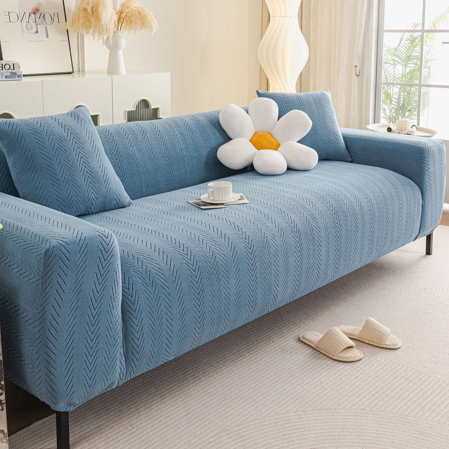 High Stretch Herringbone Textured Slipcover for Standard & L-Shaped Sectional Couches