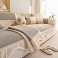 Washable Sofa Throw Pad, Non-Slip Sofa Mat Cozy Couch Slipcover with Soft Furry Trim