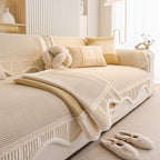 Washable Sofa Throw Pad, Non-Slip Sofa Mat Cozy Couch Slipcover with Soft Furry Trim