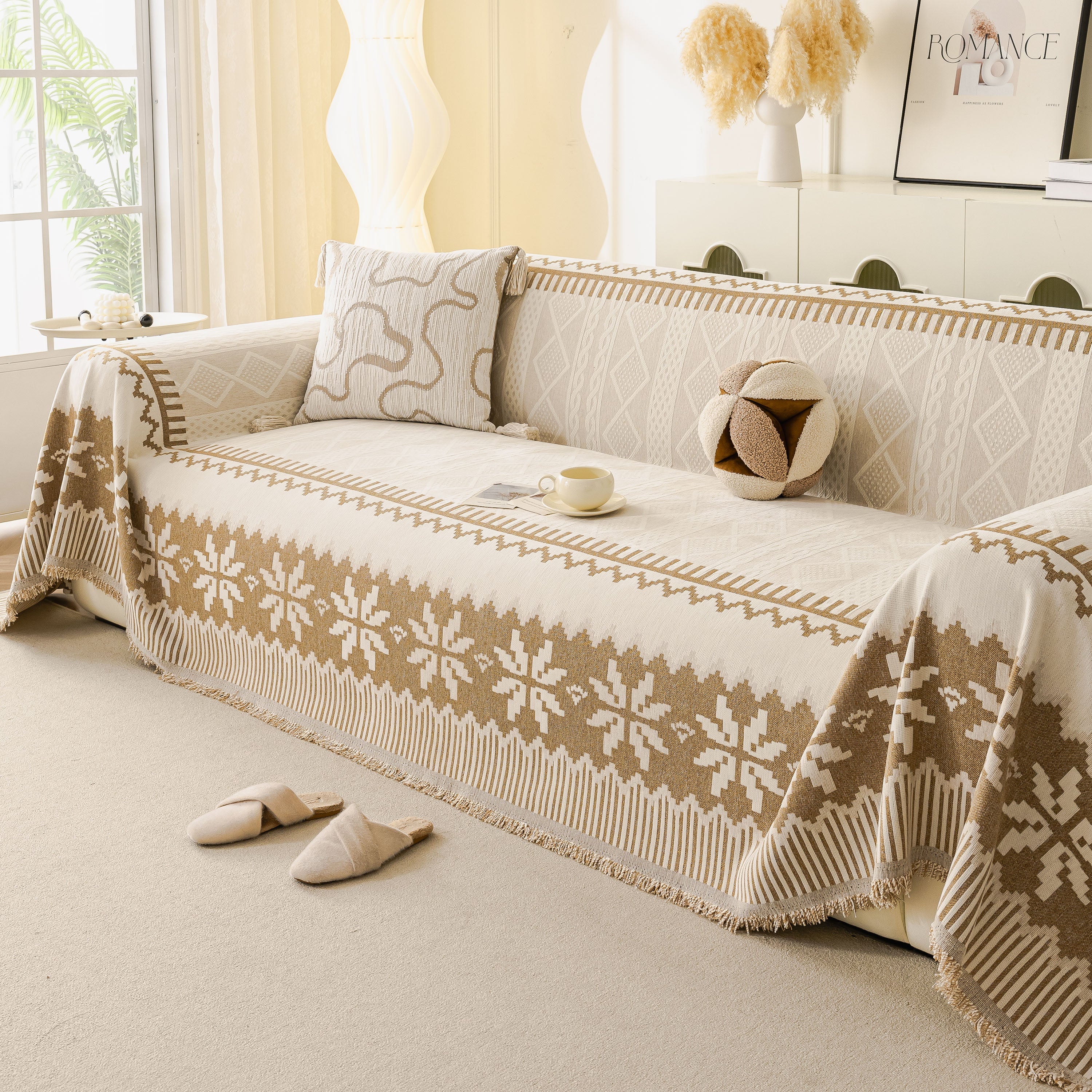 Thick Jacquard Couch Cover for Sectional Sofas, Cozy Washable Sofa Cover Throw Blanket