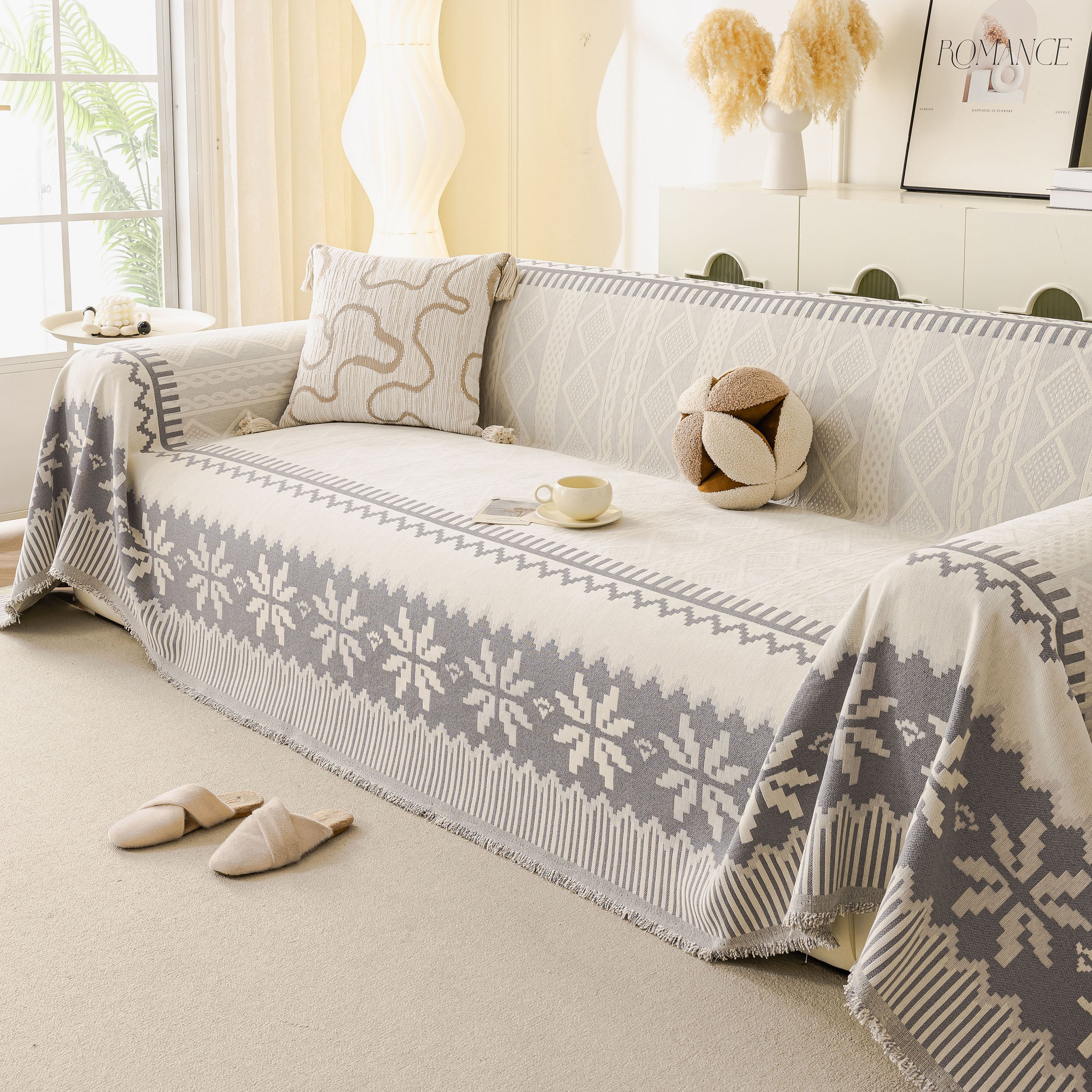 Thick Jacquard Couch Cover for Sectional Sofas, Cozy Washable Sofa Cover Throw Blanket