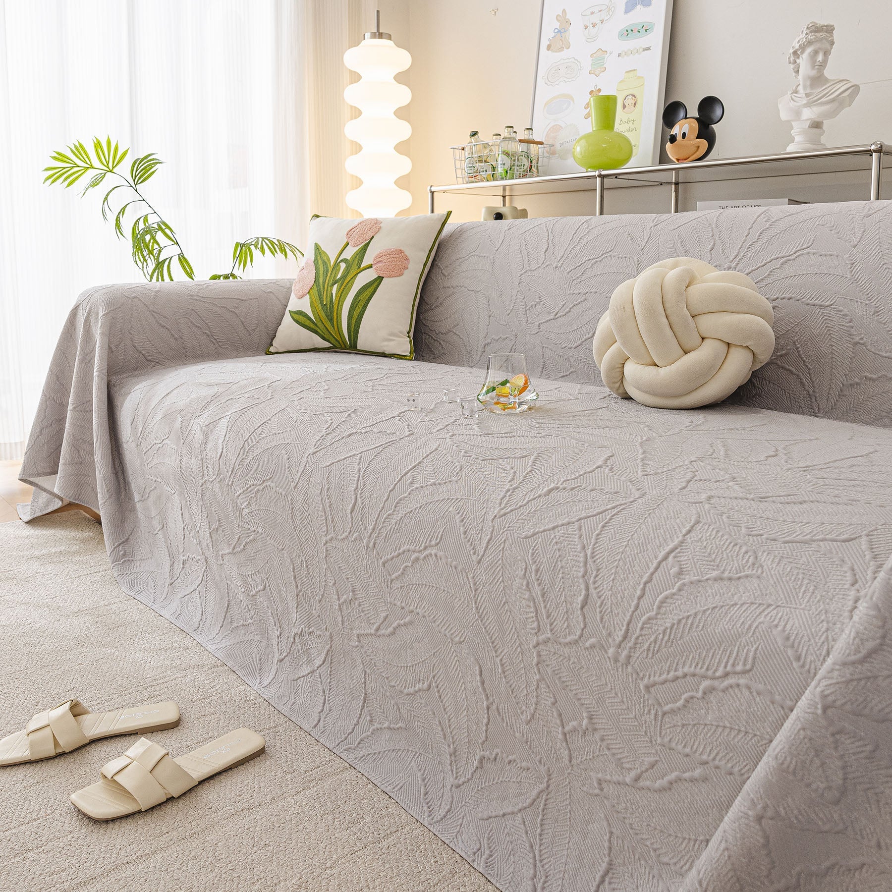 Durable Cooling Couch Cover for Dogs Textured Chic Leaf Summer Throw Cover Blanket