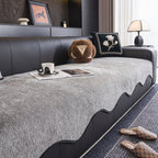 Chenille Couch Cover with Scalloped Edge, Non-Slip Modular Slipcover Sectional