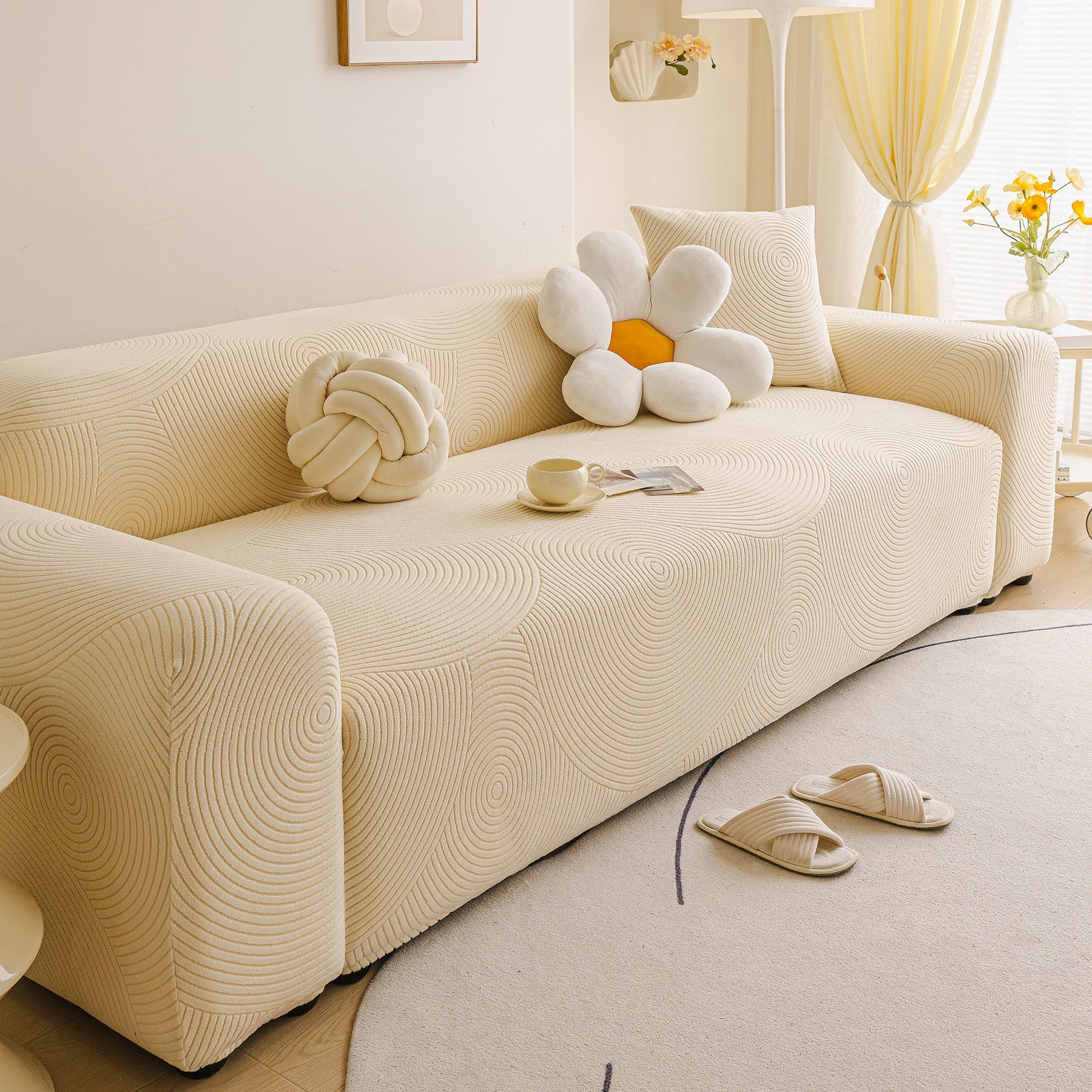 Elastic Stretch Sofa Cover Slipcover, Concentric Circle Jacquard Plush Couch Cover