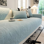 Baroque Floral Quilted Cotton Sofa Cover, Non-Slip Washable Couch Protector