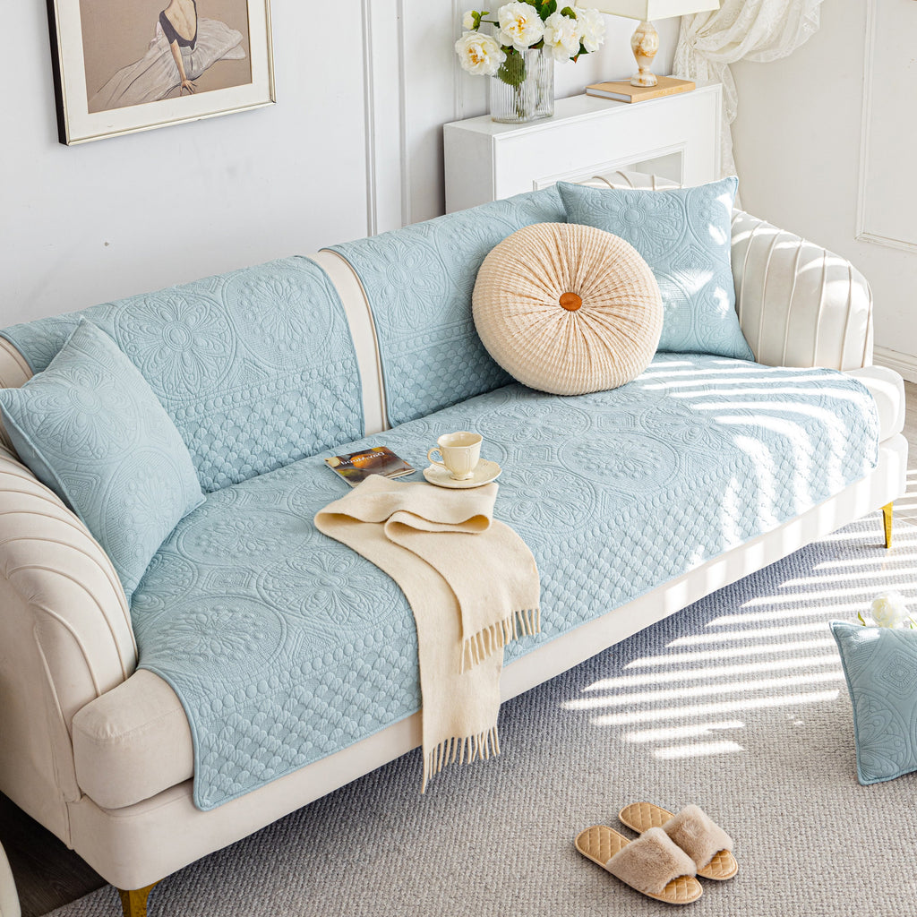 Cotton Quilted Sofa Cover, Non-Slip Couch Protector Fits Backrest, Seat & Armrest