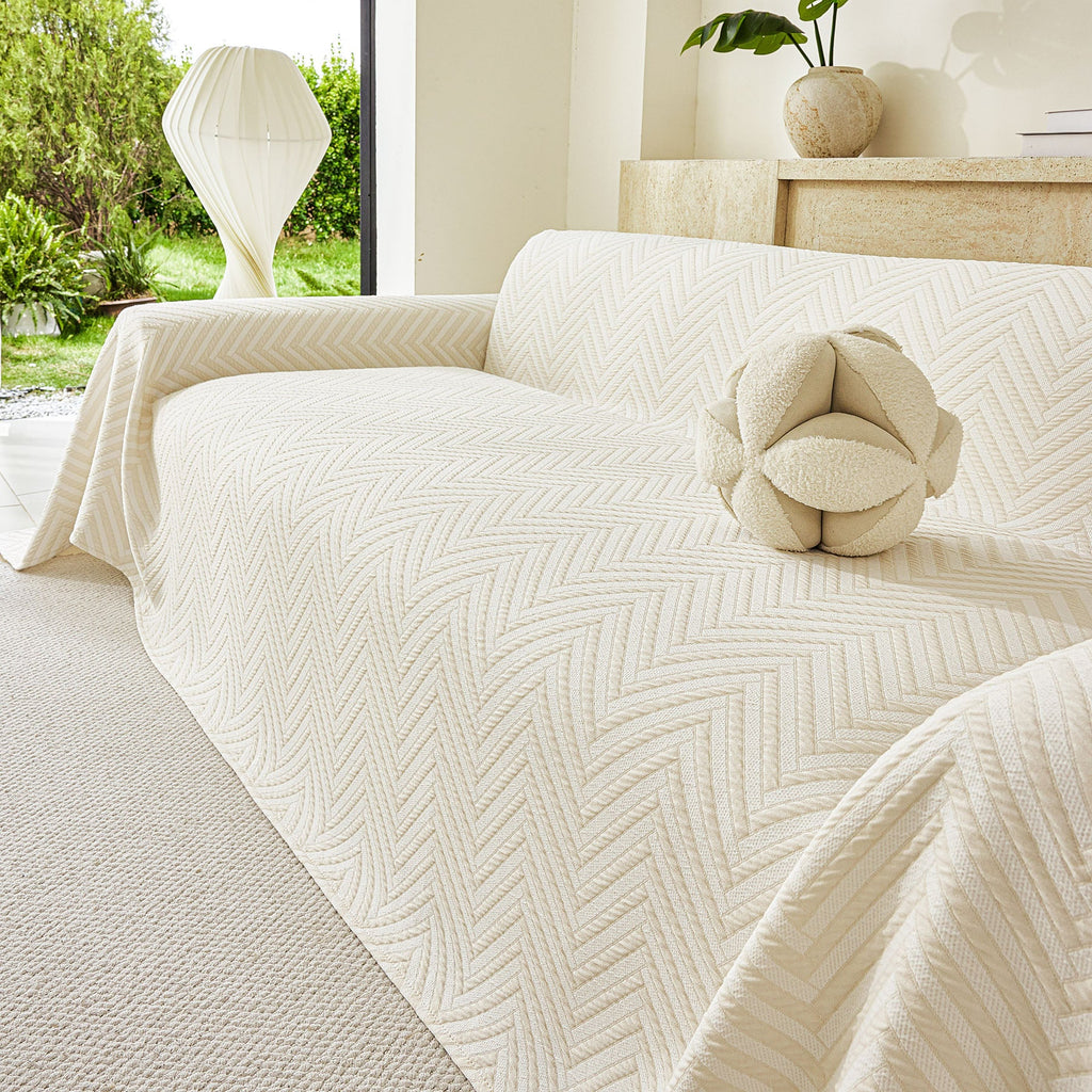 Three Layer Woven Soft Breathable Sofa Cover Blanket, Textured Chevron Couch Cover