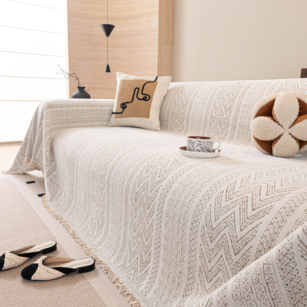 Decorative Slipcover for Pets, Kids, Boho Woven Couch Cover Throw Blanket with Tassel
