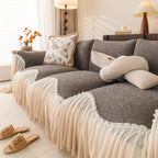 Luxury Sofa Throw Cover with Elegant Ruffled Skirt, Soft Decorative Couch Protector