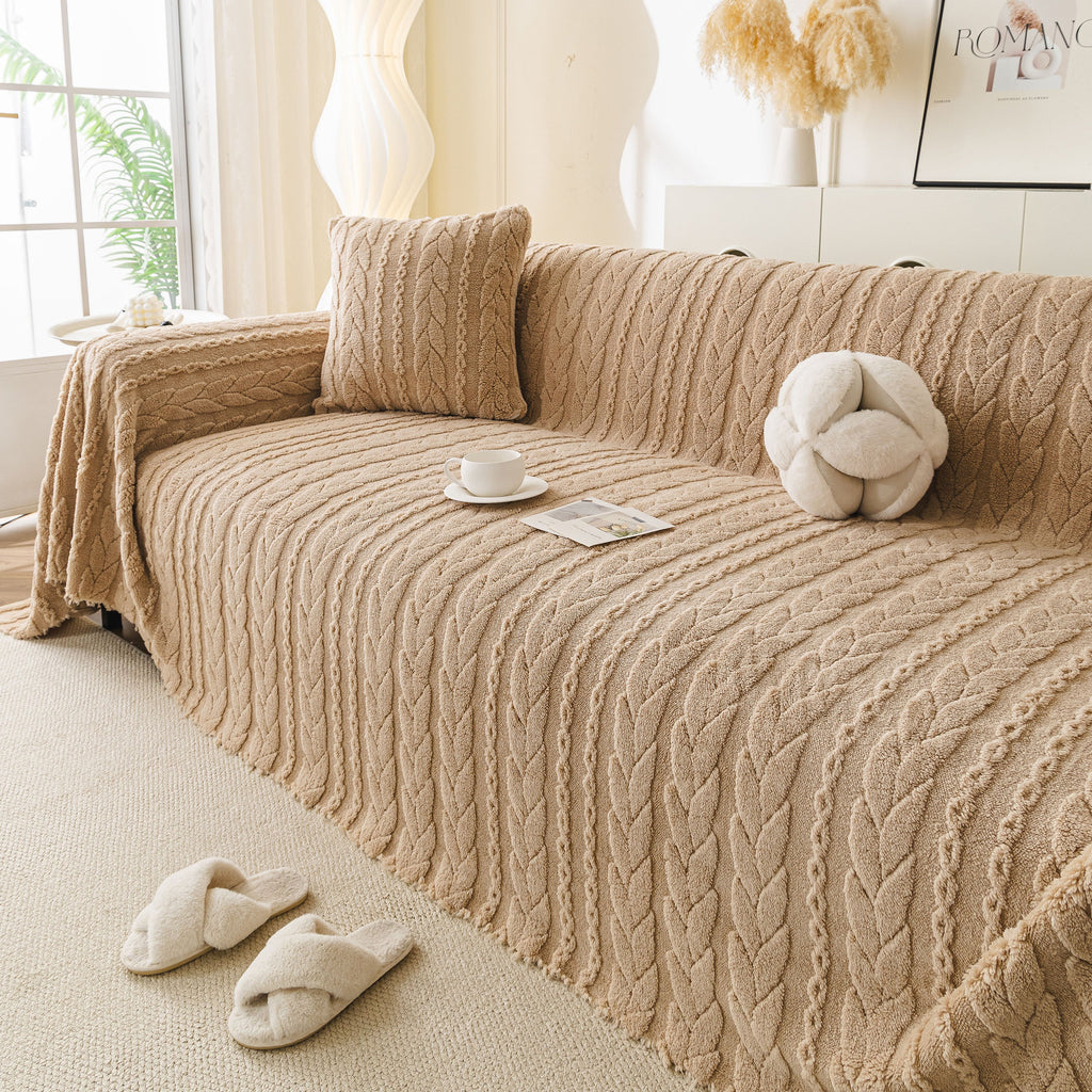 Thick Cozy 3D Cable Sofa Throw Cover, Plush Jacquard Warm Fleece Throw Blanket