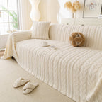 Thick Cozy 3D Cable Sofa Throw Cover, Plush Jacquard Warm Fleece Throw Blanket