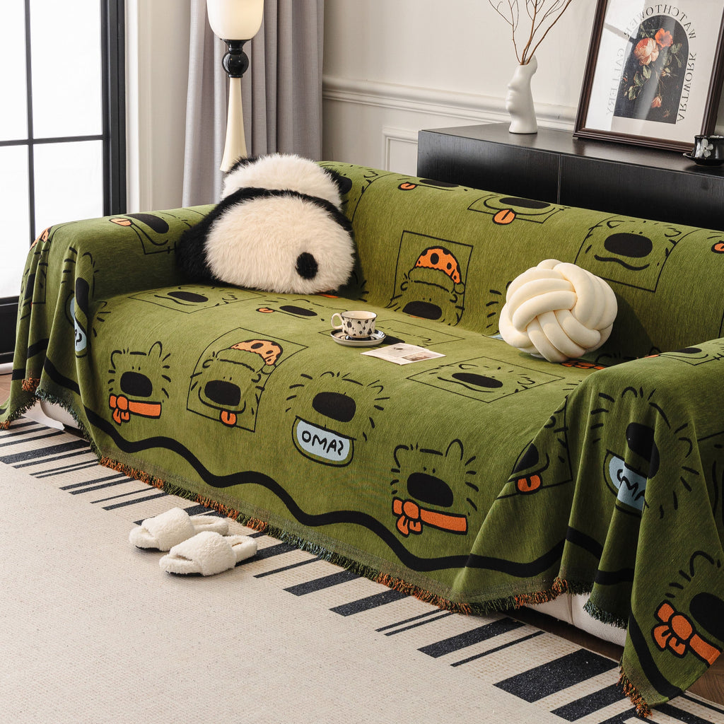 Cute Chenille Couch Cover Throw, Cartoon Soft Washable Sofa Cover for Sectional Sofas