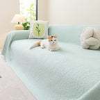 Cooling Embossed Botanical Couch Cover, Soft Ice Silk Furniture Protector for Sofa