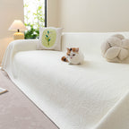 Cooling Embossed Botanical Couch Cover, Soft Ice Silk Furniture Protector for Sofa