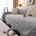 Chenille Sofa Cover Throw Blanket, Woven Textured Minimalist Wabi-Sabi Couch Cover