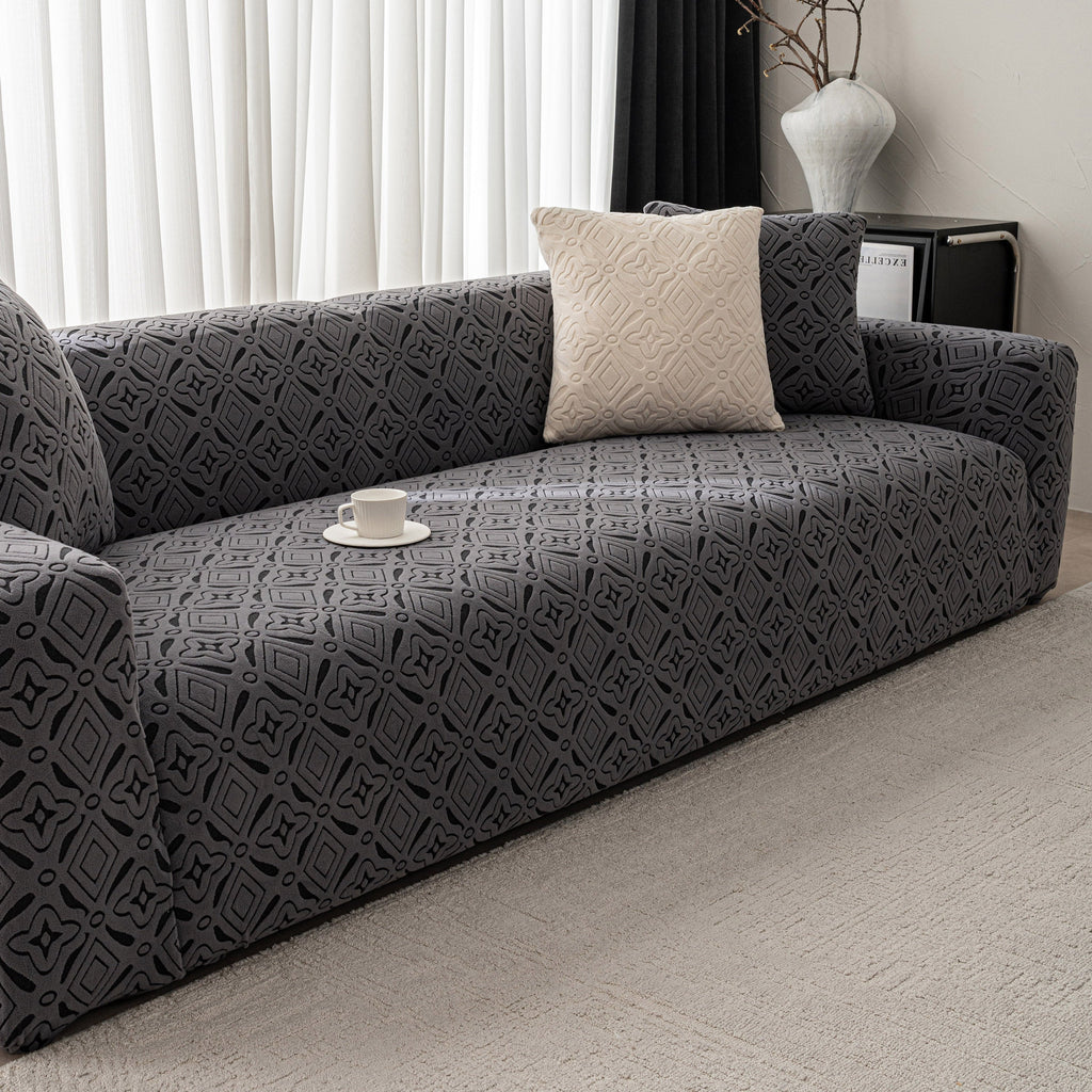 3D Jacquard Geometric Sofa Cover, High Stretch Soft Polar Fleece Slipcover for Couch