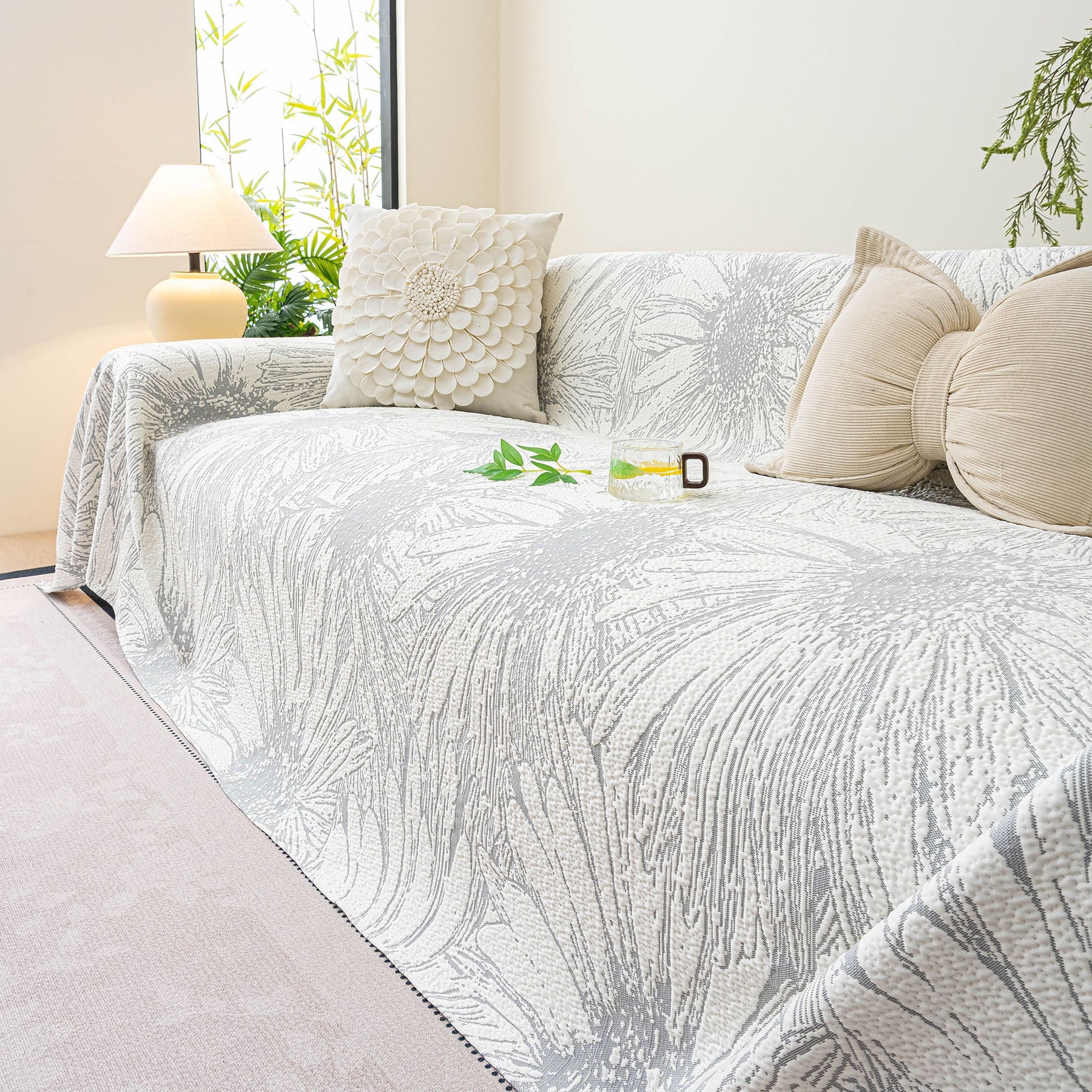 Cooling Botanical Jacquard Couch Cover Decorative Furniture Cover for Loveseat & Sofas