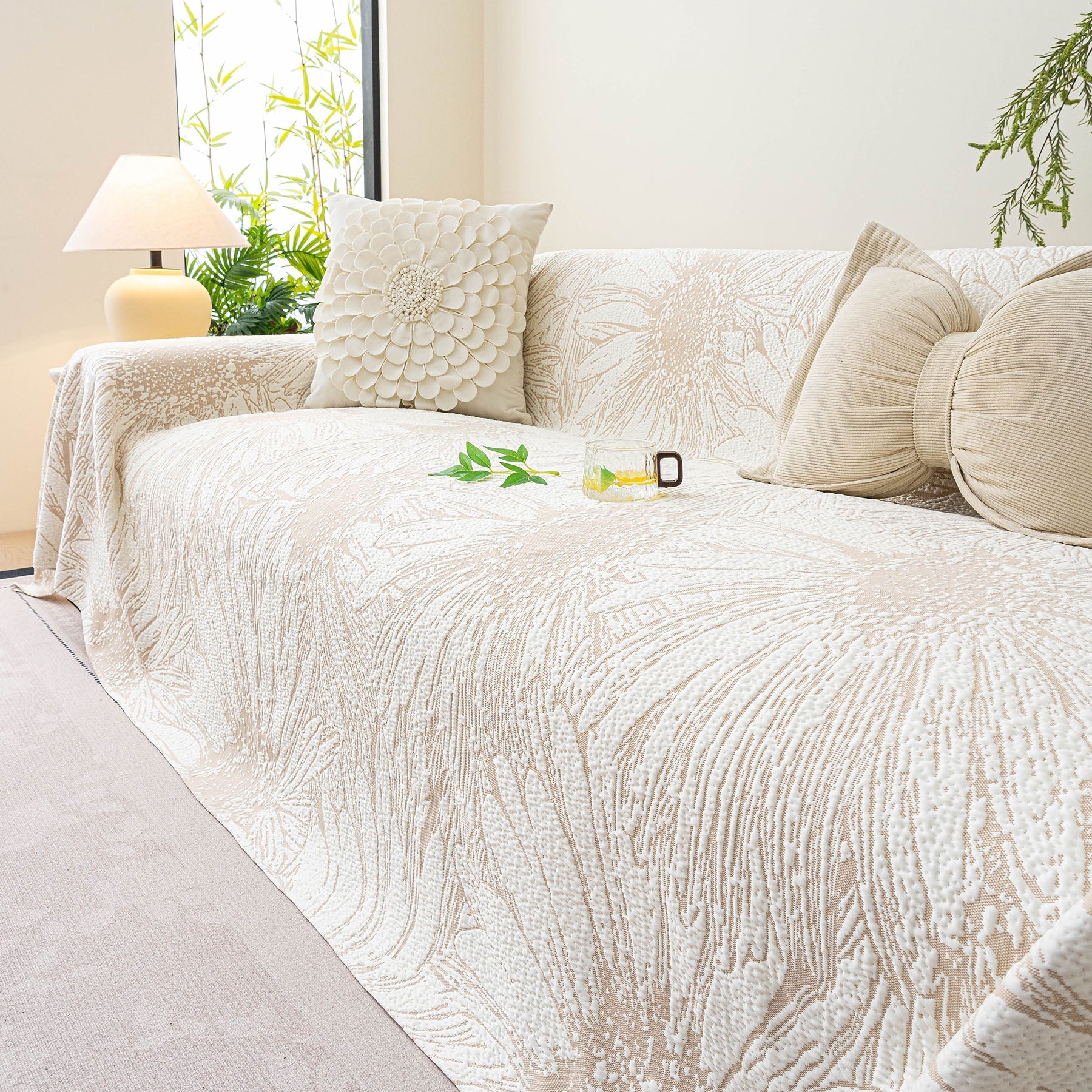 Cooling Botanical Jacquard Couch Cover Decorative Furniture Cover for Loveseat & Sofas