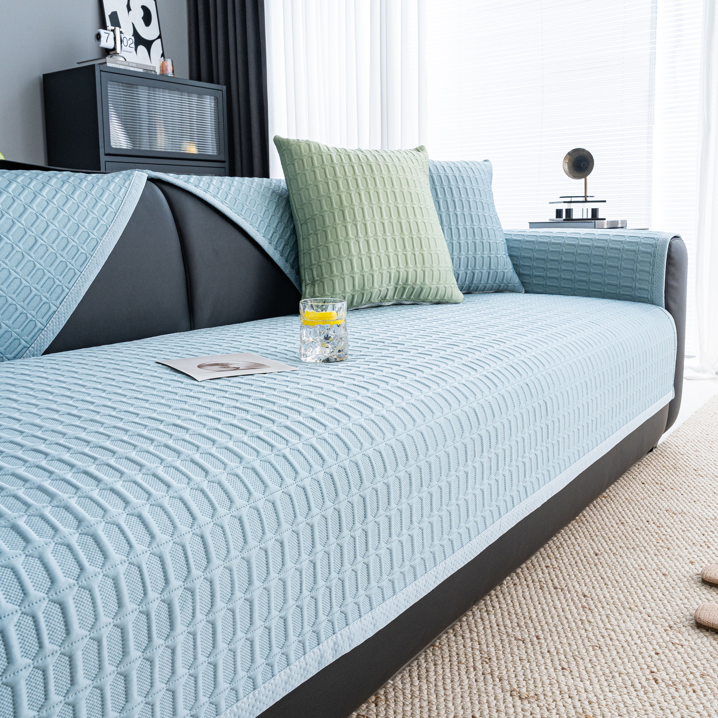 Geometric Textured Couch Slipcover Protector Non-Slip Ice Silk Sofa Cover for Couch
