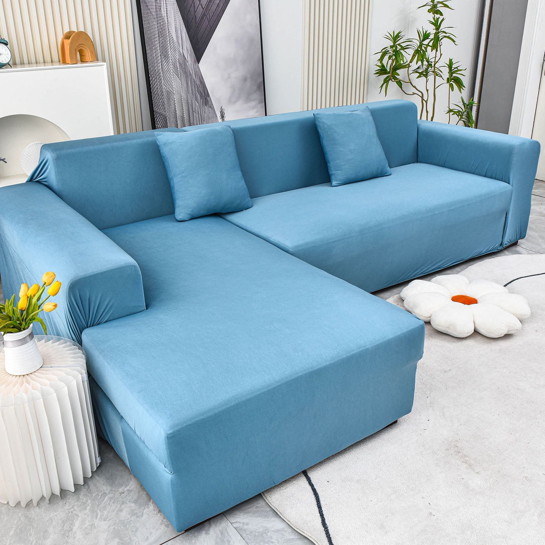 Boho Printed Sofa Slipcover, Stretch Furniture Protector for Sectional L-Shaped Sofa