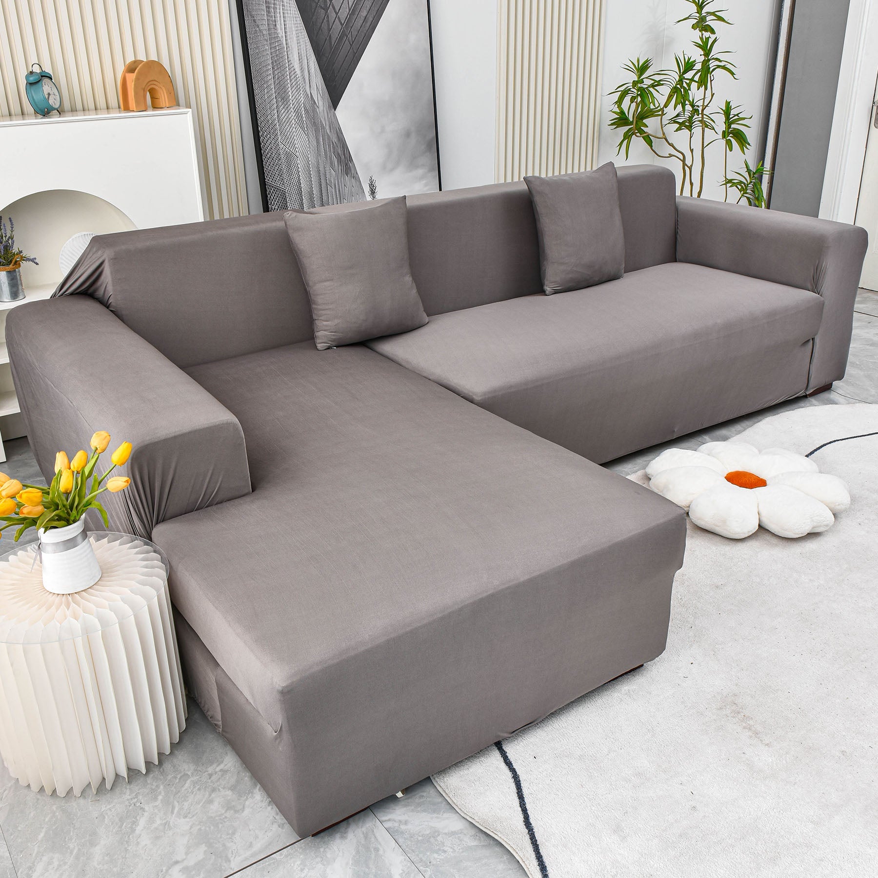 Boho Printed Sofa Slipcover, Stretch Furniture Protector for Sectional L-Shaped Sofa