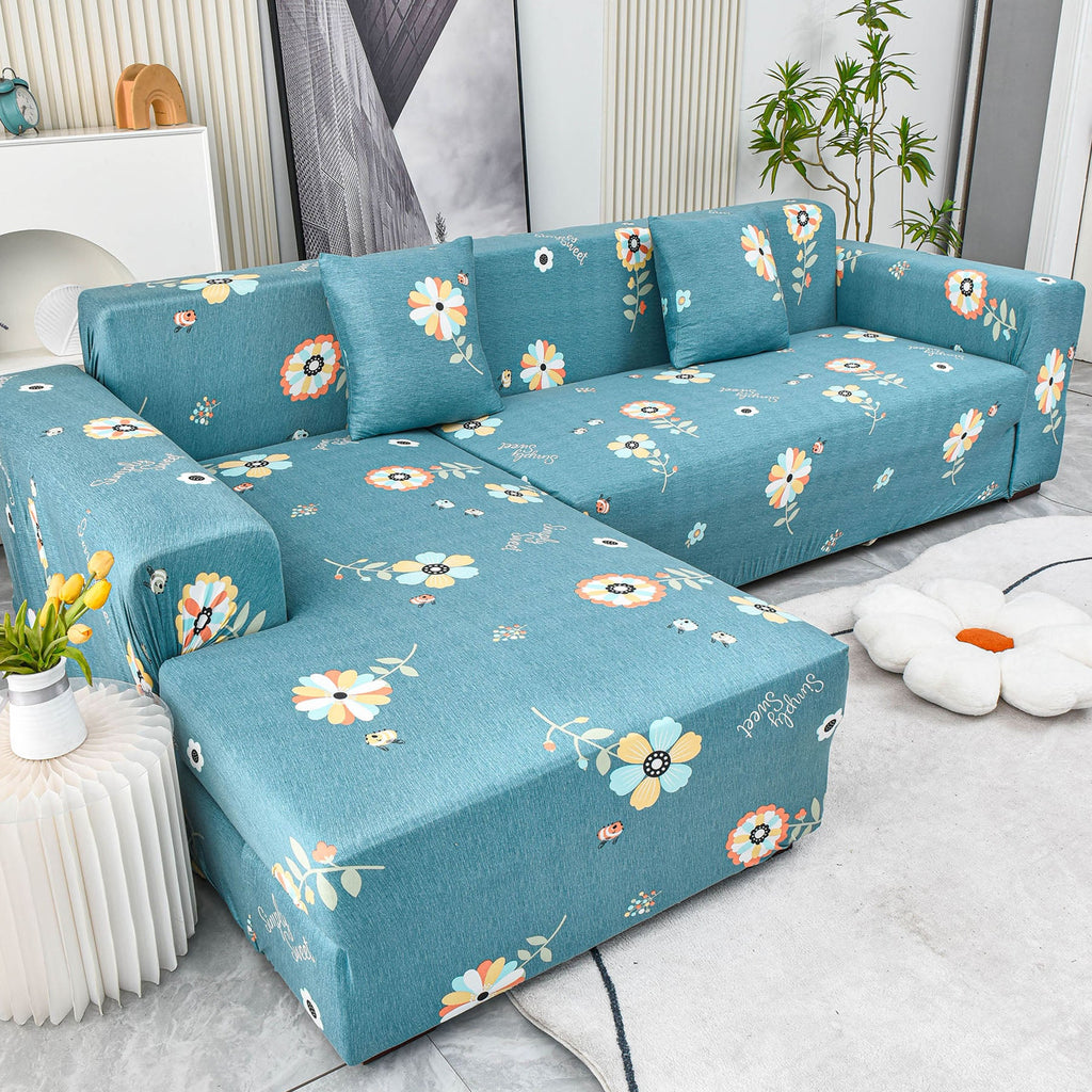 Boho Printed Sofa Slipcover, Stretch Furniture Protector for Sectional L-Shaped Sofa