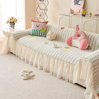 Cute Dotted Stripe Couch Protector, Non-Slip Washable Sofa Cover with Ruffled Skirt
