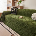 Soft Chenille Sofa Throw Cover, Raised Geometric Texture Furniture Protector Blanket