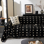 Sofa Throw Blanket with Woven Geometric Pattern & Tassels, Soft & Thick Couch Cover
