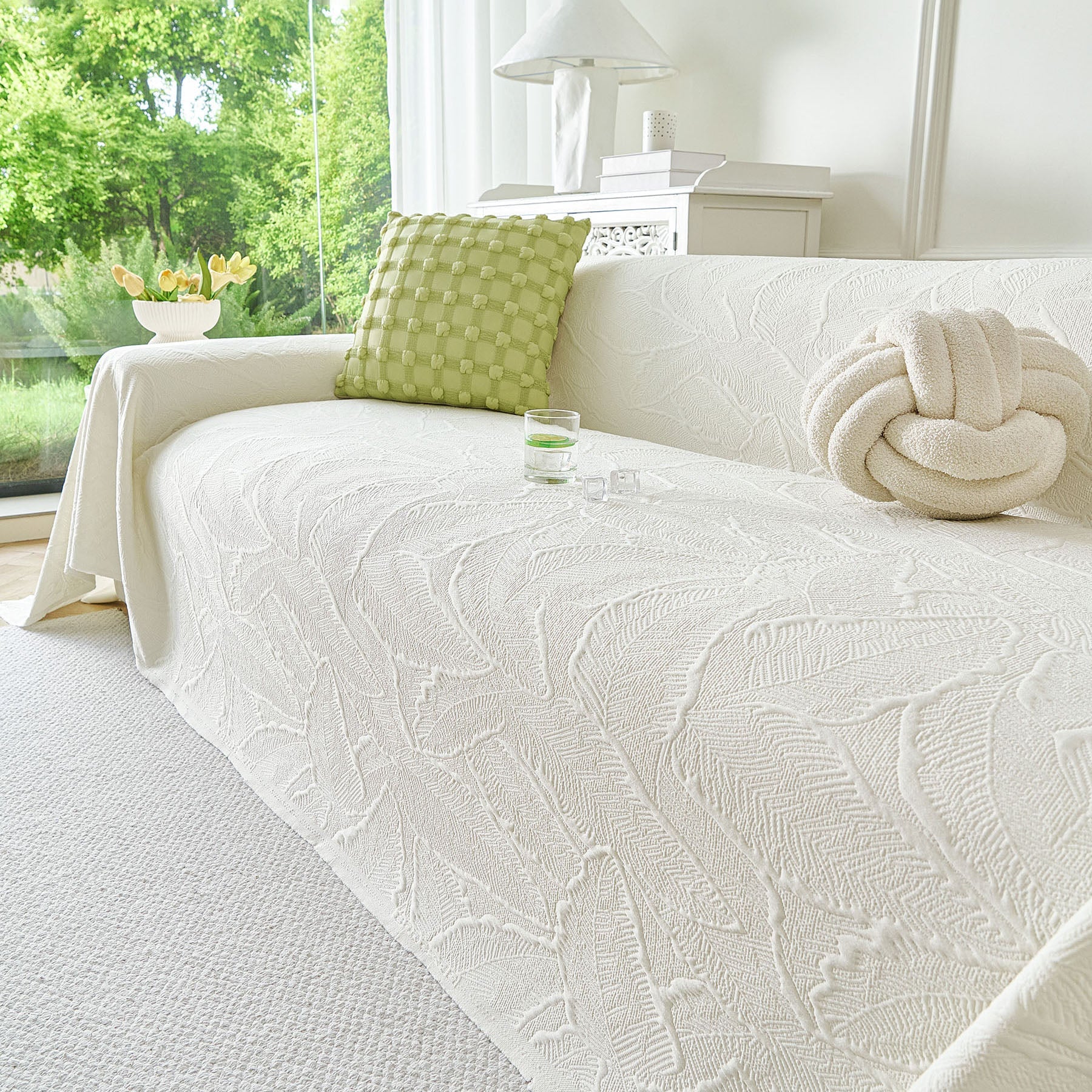 Embossed Leaf Pattern Sofa Cover Blanket for Couch, Soft Cooling Textured Couch Cover