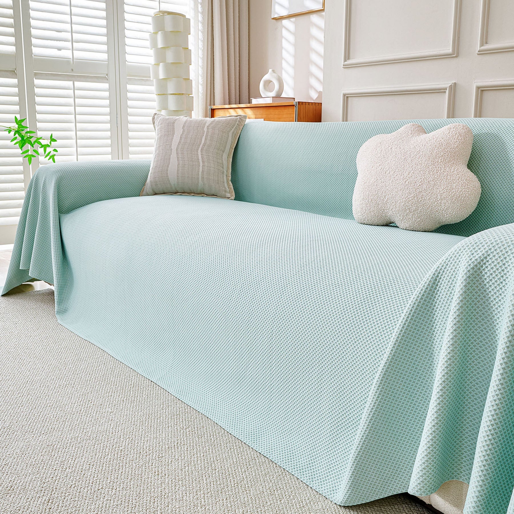 Cooling Ice Silk Knit Couch Cover, Breathable Pet Friendly Soft Throw Cover for Sofas