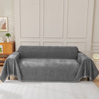 Solid Color Chenille Sofa Throw Blanket, Cozy & Easy Care Fringed Furniture Protector