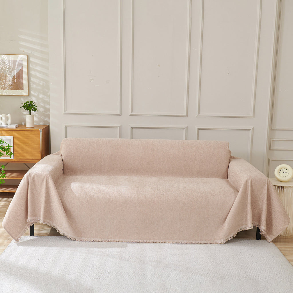 Solid Color Chenille Sofa Throw Blanket, Modern Decor Soft Couch Cover with Fringes