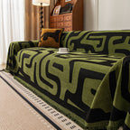Modern Boho Chenille Sofa Cover Throw Blanket, Abstract Geometric Pattern Couch Cover