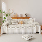 Farmhouse Ruffled Lace Sofa Slipcover Vintage Furniture Protector with Botanical Print
