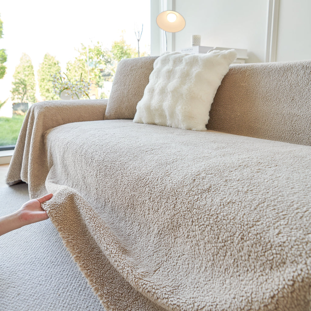 Thick Sherpa Fleece Sofa Protector Cover Stylish Durable Slipcovers for Couches and Chairs