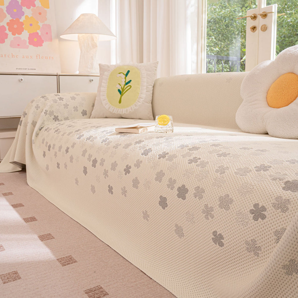 Cooling Ice Silk Sofa Cover Blanket, Floral Soft Silky Breathable Couch Throw Cover