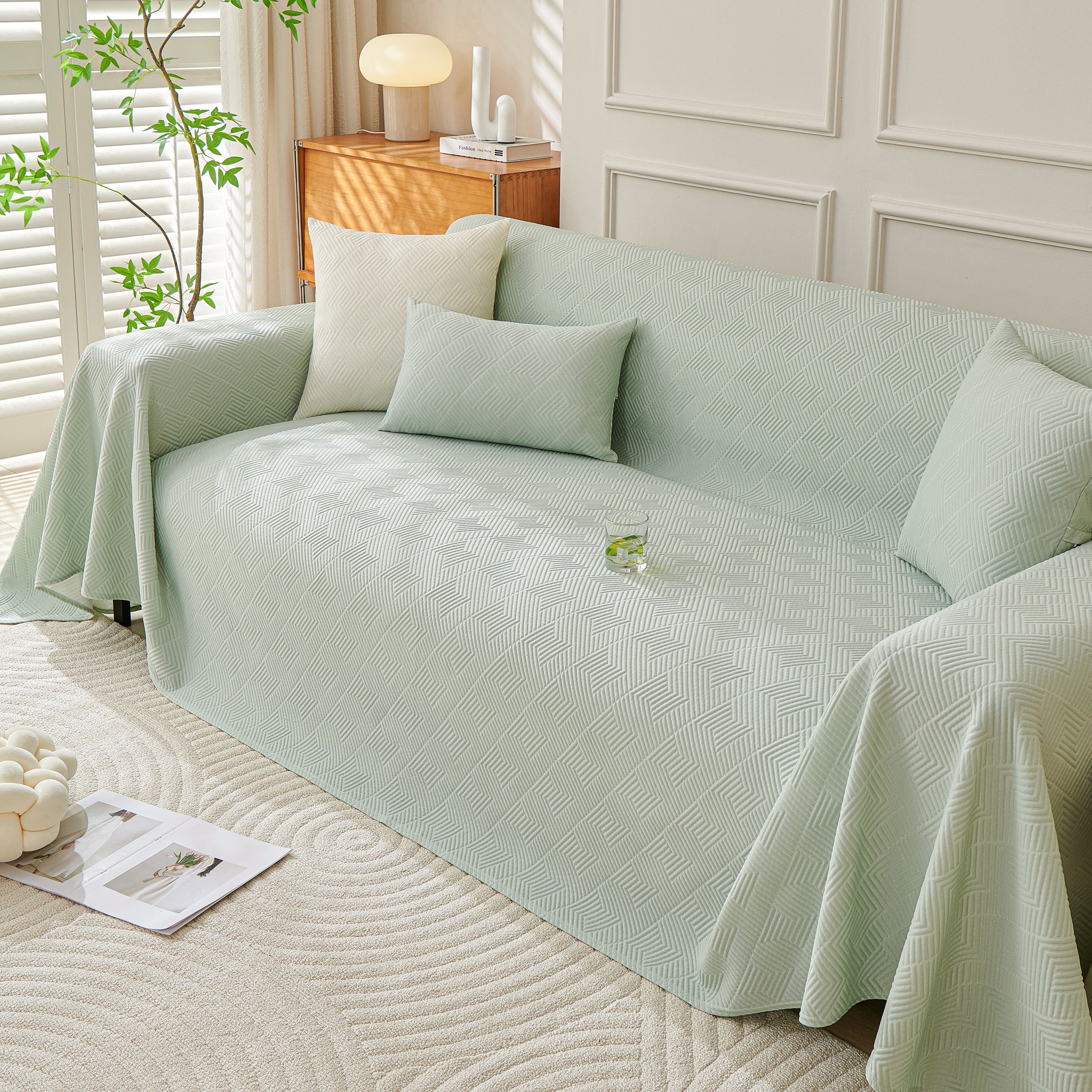 Cooling Scratch Proof Large Sofa Throw Cover, Geometric Texture Couch Protector