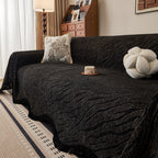 Wavy Wave Pattern Woven Couch Cover with Fringe Tassel, Soft Furniture Cover Protector