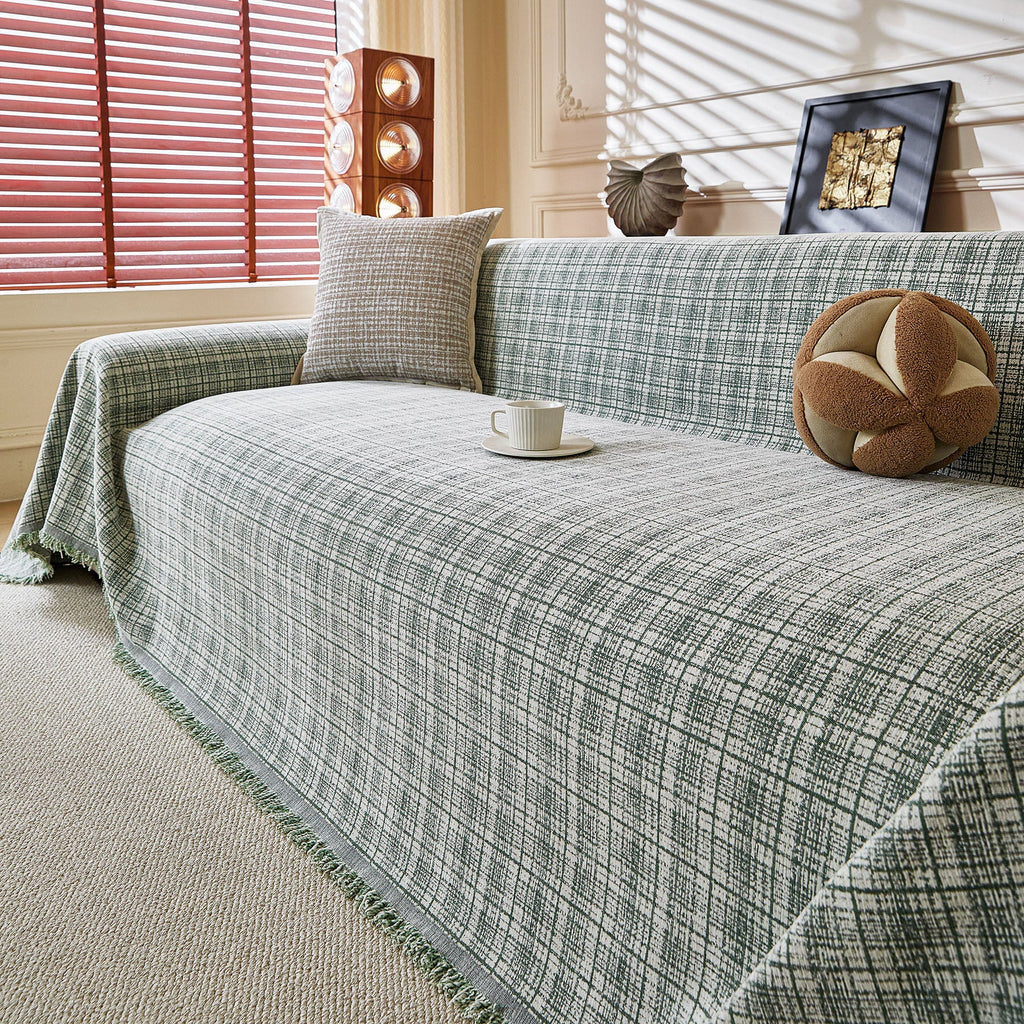 Textured Plaid Couch Throw Cover, Modern Decorative Sectional Furniture Covers