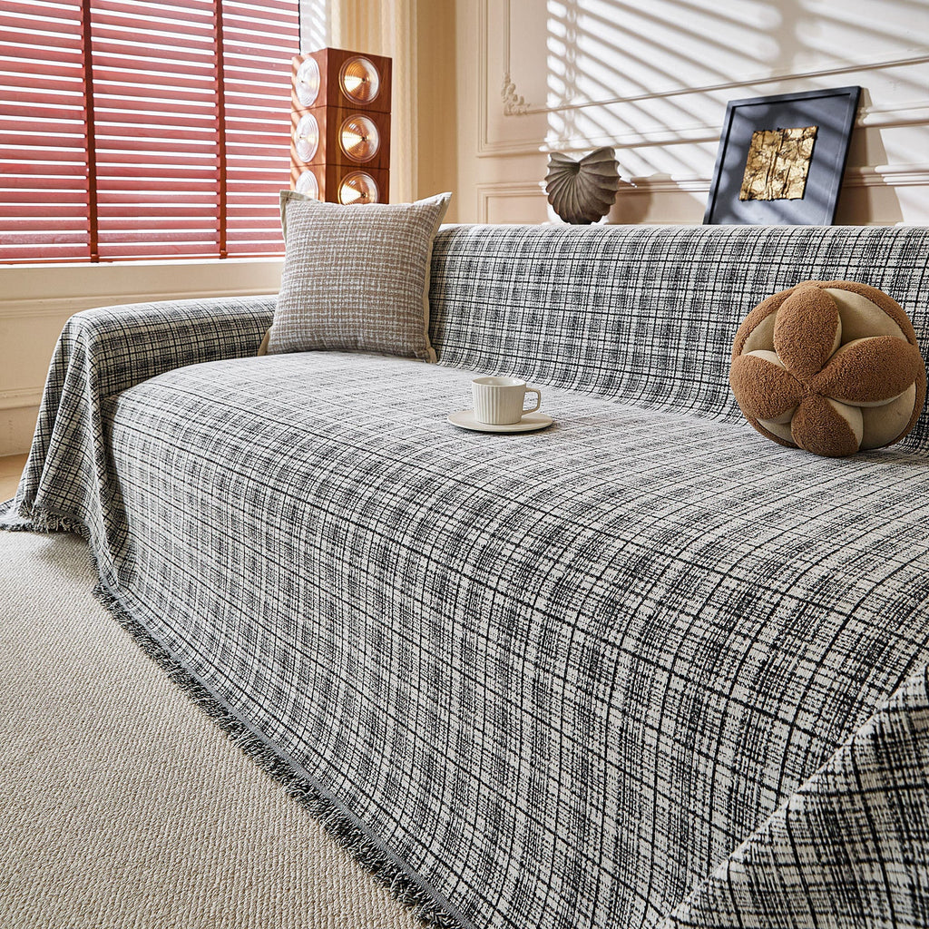 Textured Plaid Couch Throw Cover, Modern Decorative Sectional Furniture Covers