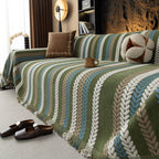 Cozy Decorative Throw Blanket for Couches, Boho Plush Woven Sofa Cover with Stripes