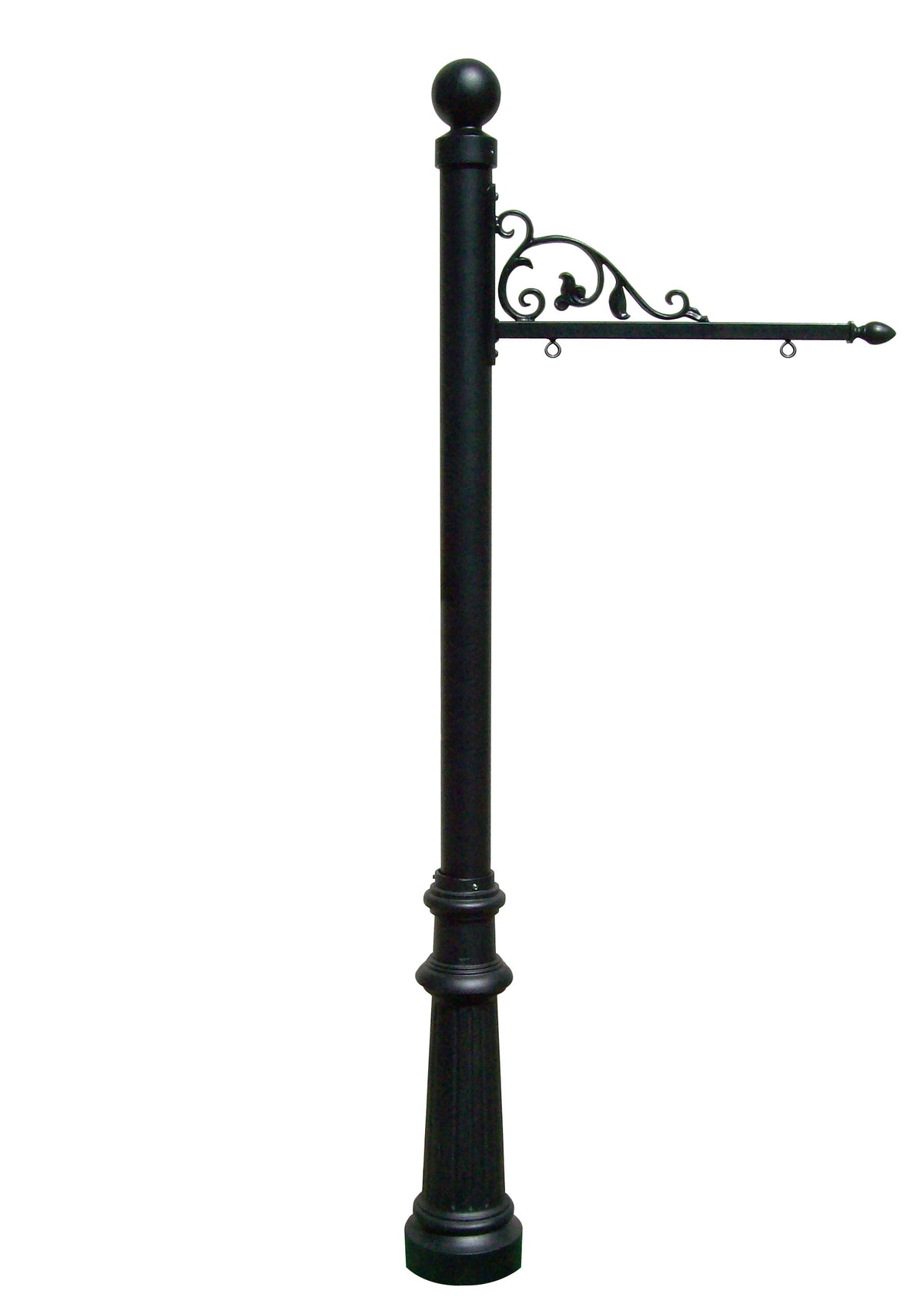Large Hanging Ranch Sign With Post, Decorative Fluted Base And Ball Finial