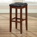 Set of 2 Vintage Mahogany Stools with Black Upholstered Seat