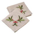 SARO QX653.N20S Embroidered Holly Design Holiday Linen Blend Napkin Set Natural - Set of 4