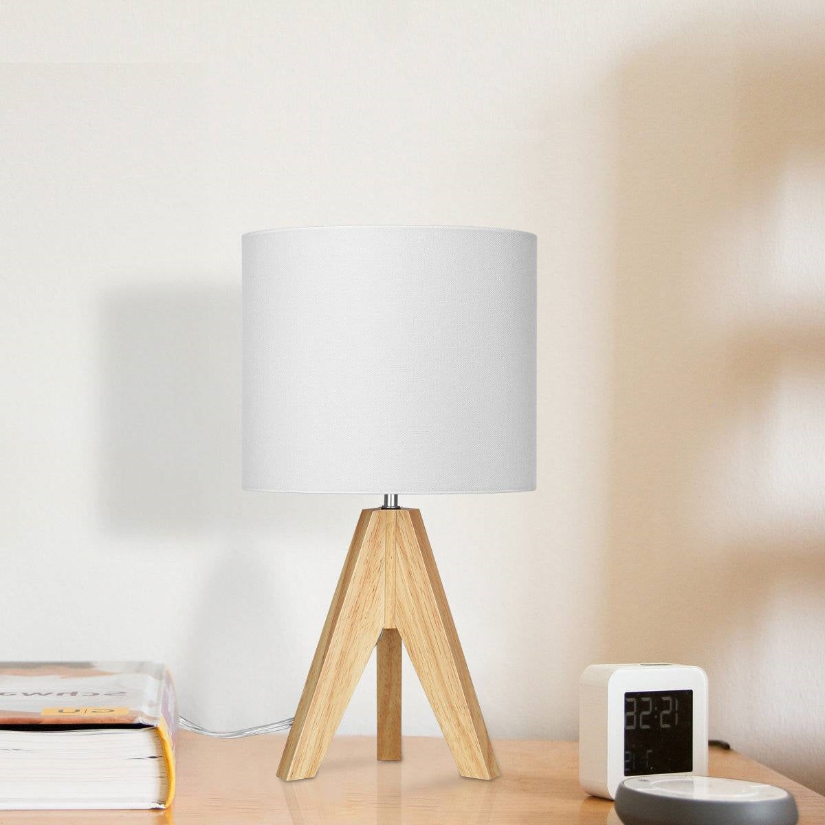 Set of 2 - Scandinavian Style Tripod Desk Lamp with White Linen Drum Shade